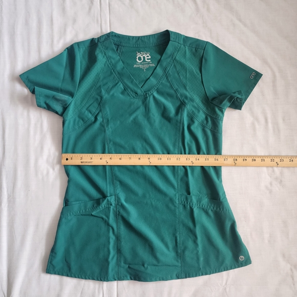 Barco One Scrub Top Womens Size S Hunter Green Racer 4 Pocket V Neck - Picture 7 of 9